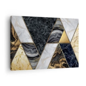 Obraz na plátně - Geometrické trojúhelníky ve zlatých, mramorových a tmavých odstínech - 70x50cm - Kámen vedle kamene - Moderní nástěnná dekorace do obývacího pokoje a ložnice ARTTOR