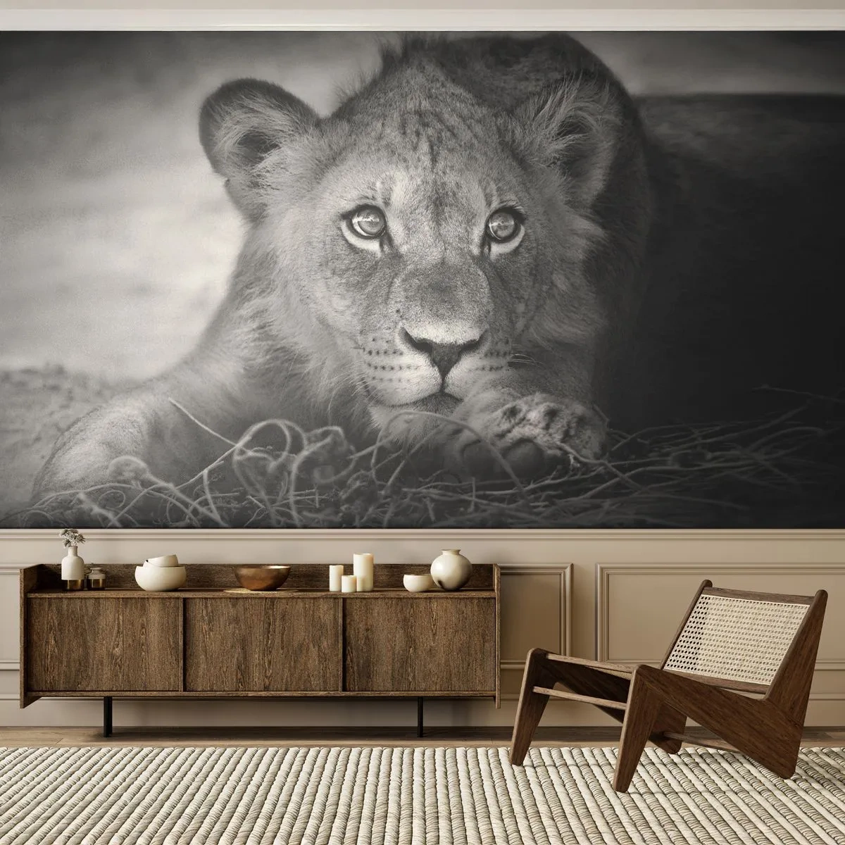 Fototapeta Premium Canvas - Královské štěně - Zvířata, Lev, Černý a bílý - 250x175 cm