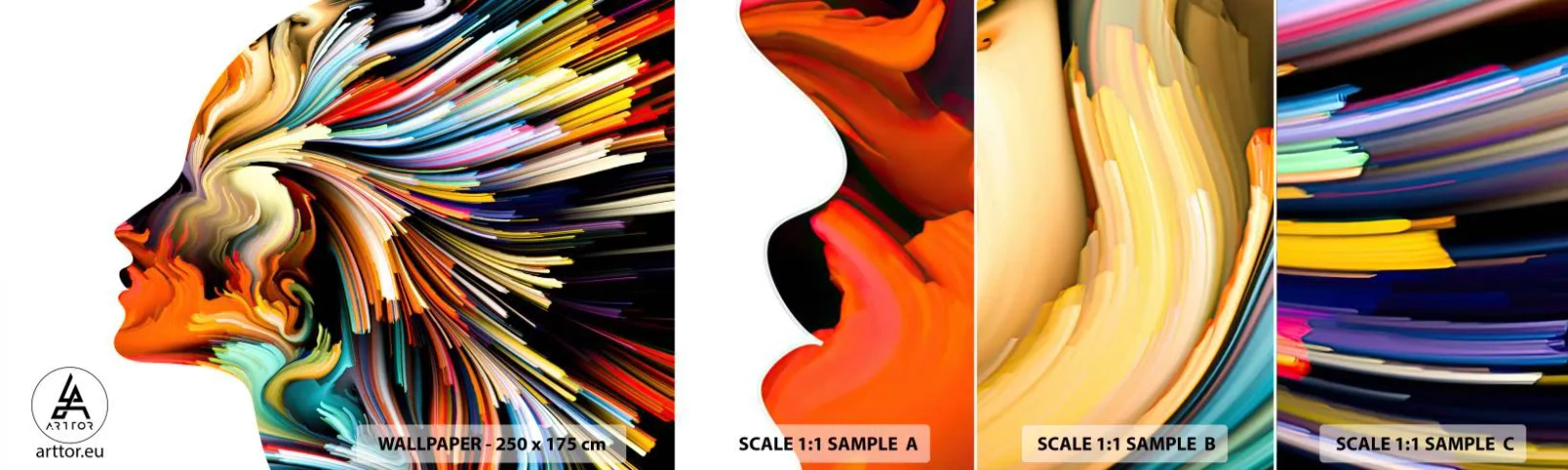Vzor Fototapety Samolepicí Deluxe Sticker - Exploze představivosti - Abstrakce, Žena, Grafika - 100x30 cm