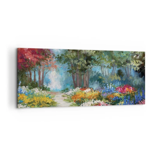 Obraz na plátně - Lesní zahrada, květinový les - 100x40 cm