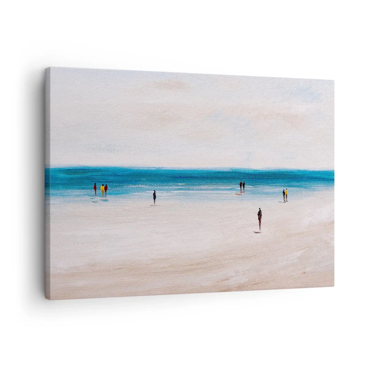 Obraz na plátně - Pláž s lidmi na pozadí klidného moře - 70x50cm - Přirozená potřeba - Moderní nástěnná dekorace do obývacího pokoje a ložnice ARTTOR