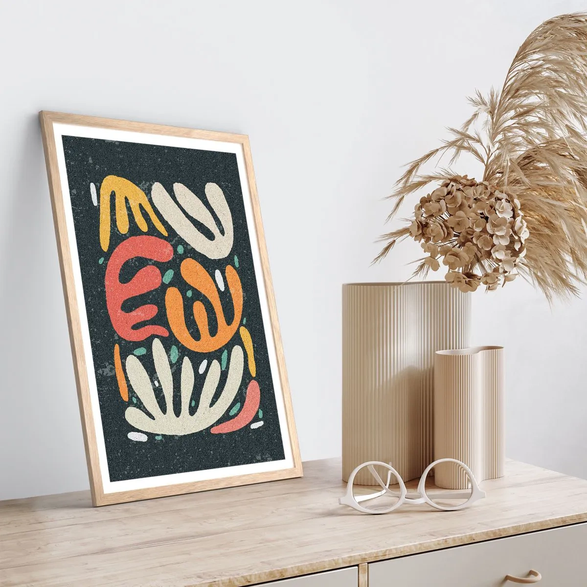 Plakát v rámu světlý dub - Kompozice – hned tě chytím - 70x100 cm