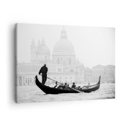 Obraz na plátně - Gondola s bazilikou v černé a bílé pozadí - 70x50cm - Cesta ke zdroji krásy - Moderní nástěnná dekorace do obývacího pokoje a ložnice ARTTOR