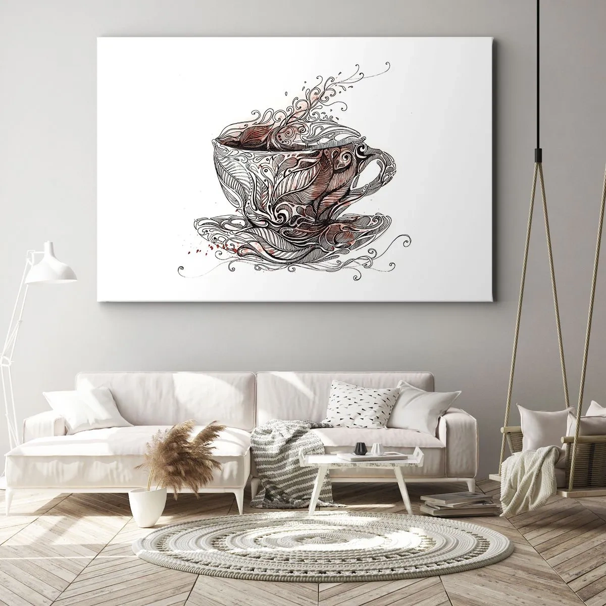 Obraz na plátně - Dekorativní šálek kávy s uměleckým vzorem - 70x50cm - Čaj dobrý na všechno - Moderní nástěnná dekorace do obývacího pokoje a ložnice ARTTOR