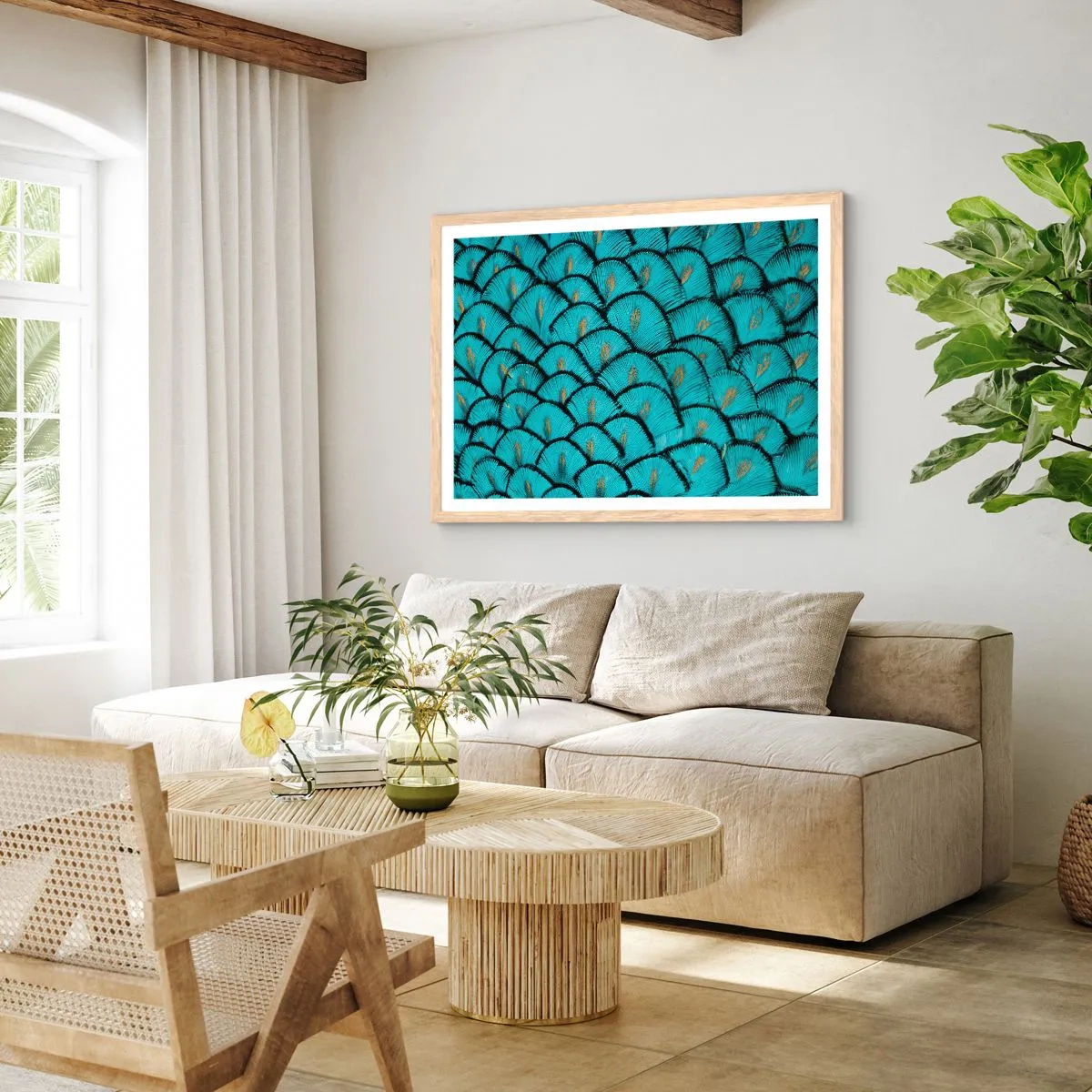 Plakát v rámu světlý dub - Velká slavnost peří - 100x70 cm