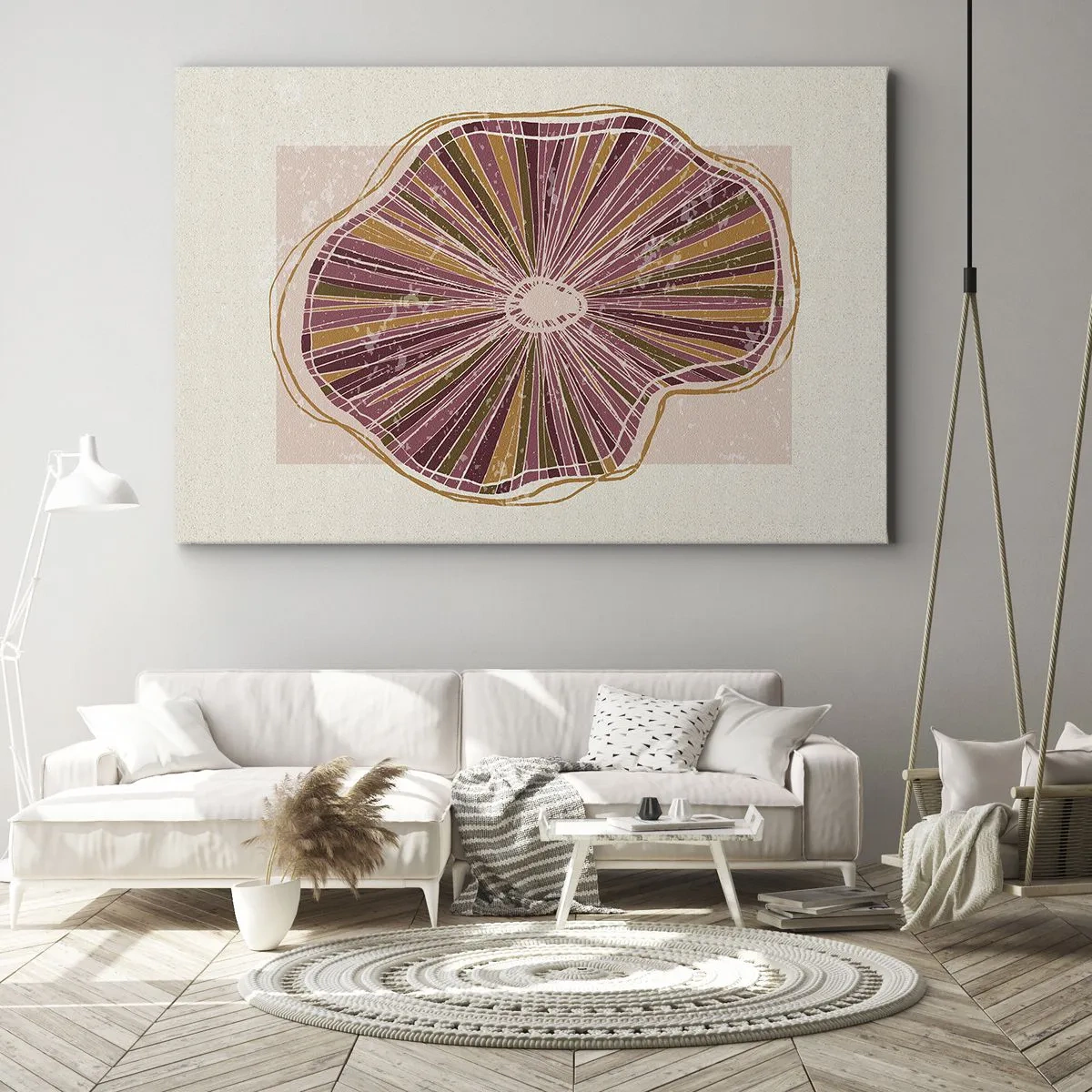 Obraz na plátně - Abstraktní vzor řezu stromu v růžových odstínech - 70x50cm - Radiální abstrakce - Moderní nástěnná dekorace do obývacího pokoje a ložnice ARTTOR