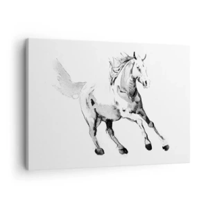 Obraz na plátně - Náčrt cválajícího koně v odstínech černé a bílé - 70x50cm - Nezkrocená duše - Moderní nástěnná dekorace do obývacího pokoje a ložnice ARTTOR