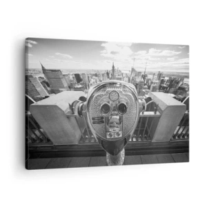 Obraz na plátně - Monochromatický pohled dalekohledem na panorama města - 70x50cm - Město nad městy - Moderní nástěnná dekorace do obývacího pokoje a ložnice ARTTOR