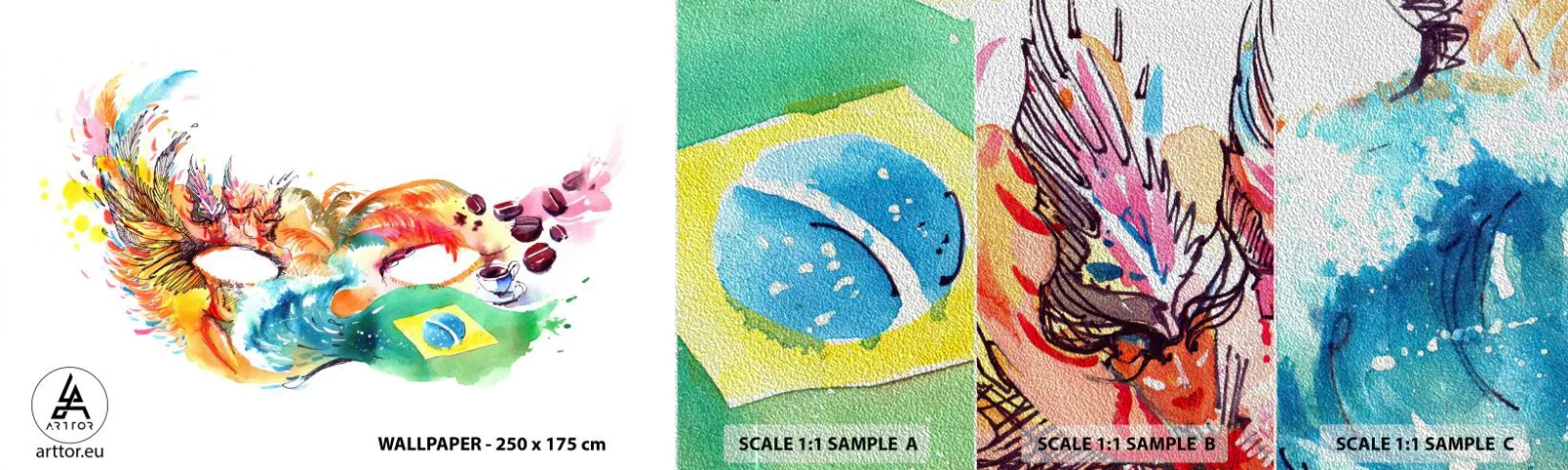 Vzor Fototapety Premium Sand - Brazílie vítá sambou - Kapuce, Karneval, Abstrakce - 100x30 cm