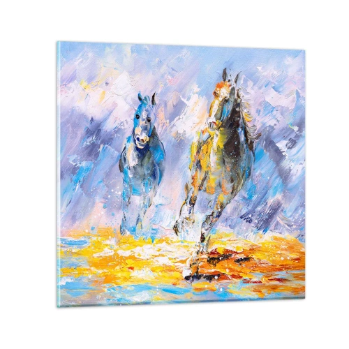 Obraz na skle - Cválající skrze září - 60x60 cm