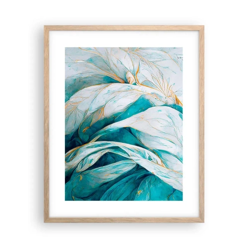 Plakát v rámu světlý dub - Modrá abstrakce se zlatým motivem - 40x50 cm