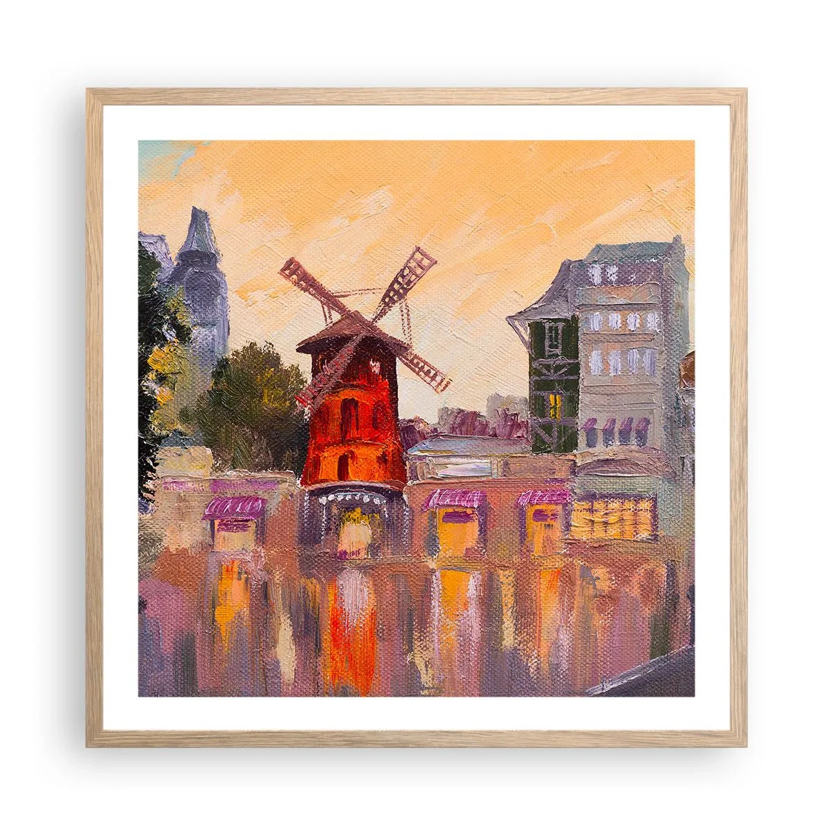 Plakát v rámu světlý dub - Pařížské ikony – Moulin Rouge - 60x60 cm