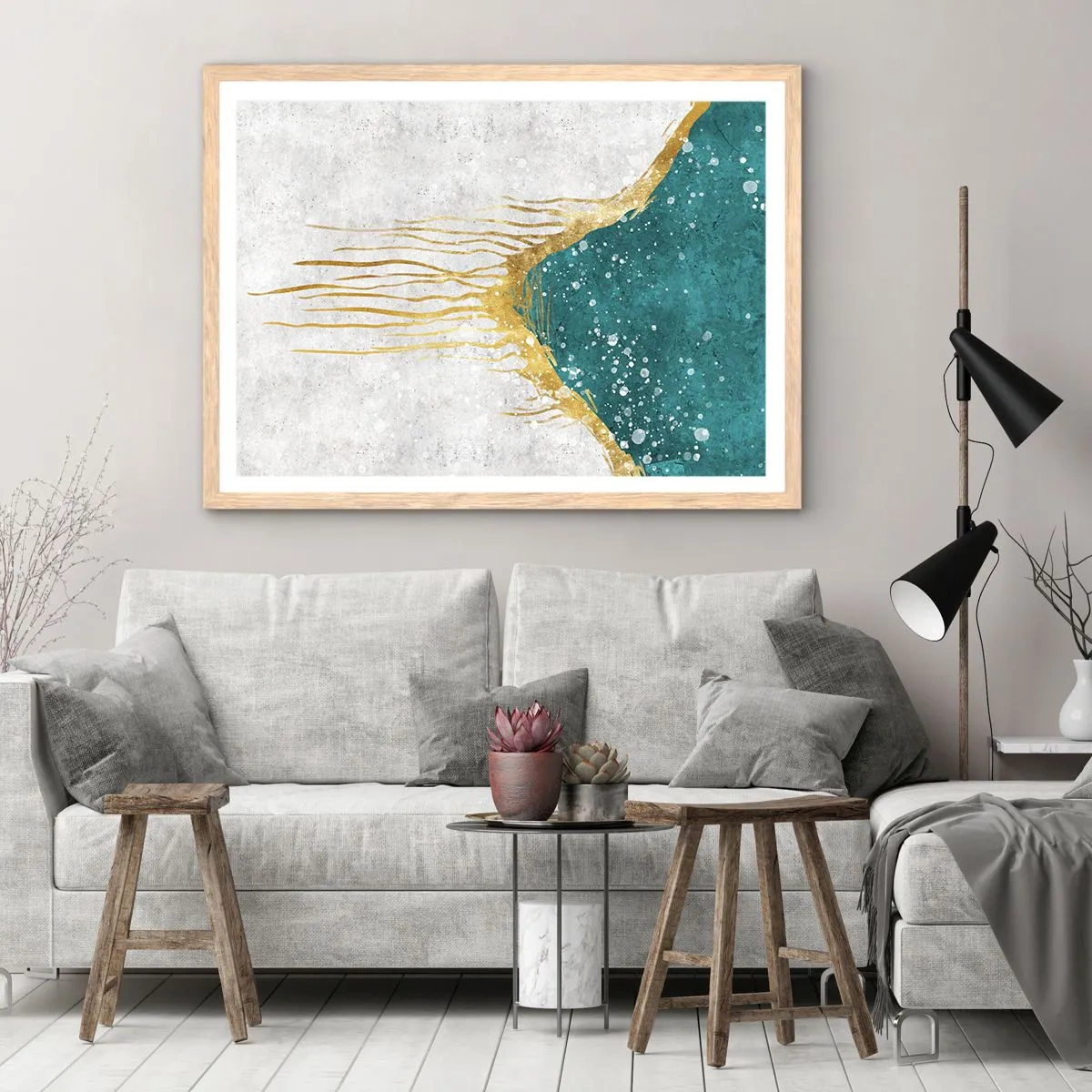 Plakát v rámu světlý dub - Zlatý příliv - 100x70 cm