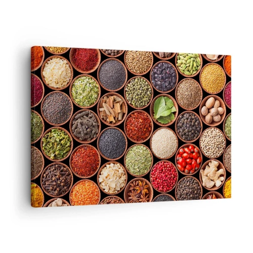 Obraz na plátně - Barevné koření v kulatých nádobách - 70x50cm - Všechny chutě světa - Moderní nástěnná dekorace do obývacího pokoje a ložnice ARTTOR