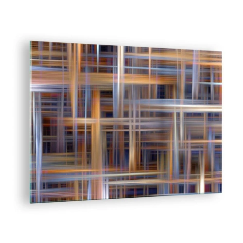 Obraz na skle - Geometrický vzor čar a barev v abstraktním stylu - 70x50cm - Utkané ze světla - Moderní nástěnná dekorace do obývacího pokoje a ložnice ARTTOR