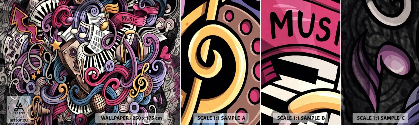 Vzor Fototapety Samolepicí Deluxe Sticker - Komplikovaná melodie - Hudba, Nástěnná malba, Graffiti - 100x30 cm