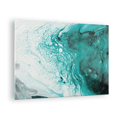 Obraz na skle - Abstraktní obraz v odstínech bílé a tyrkysové - 70x50cm - Propadnout v bílé a tyrkysové - Moderní nástěnná dekorace do obývacího pokoje a ložnice ARTTOR