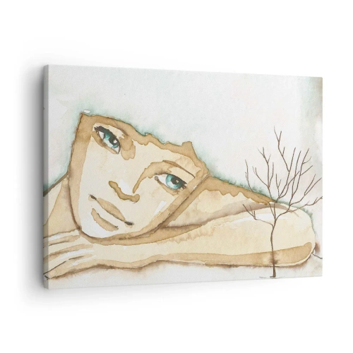 Obraz na plátně - Umělecký portrét ženy v pastelových barvách - 70x50cm - Strom poezie vyrůstá z ticha - Moderní nástěnná dekorace do obývacího pokoje a ložnice ARTTOR