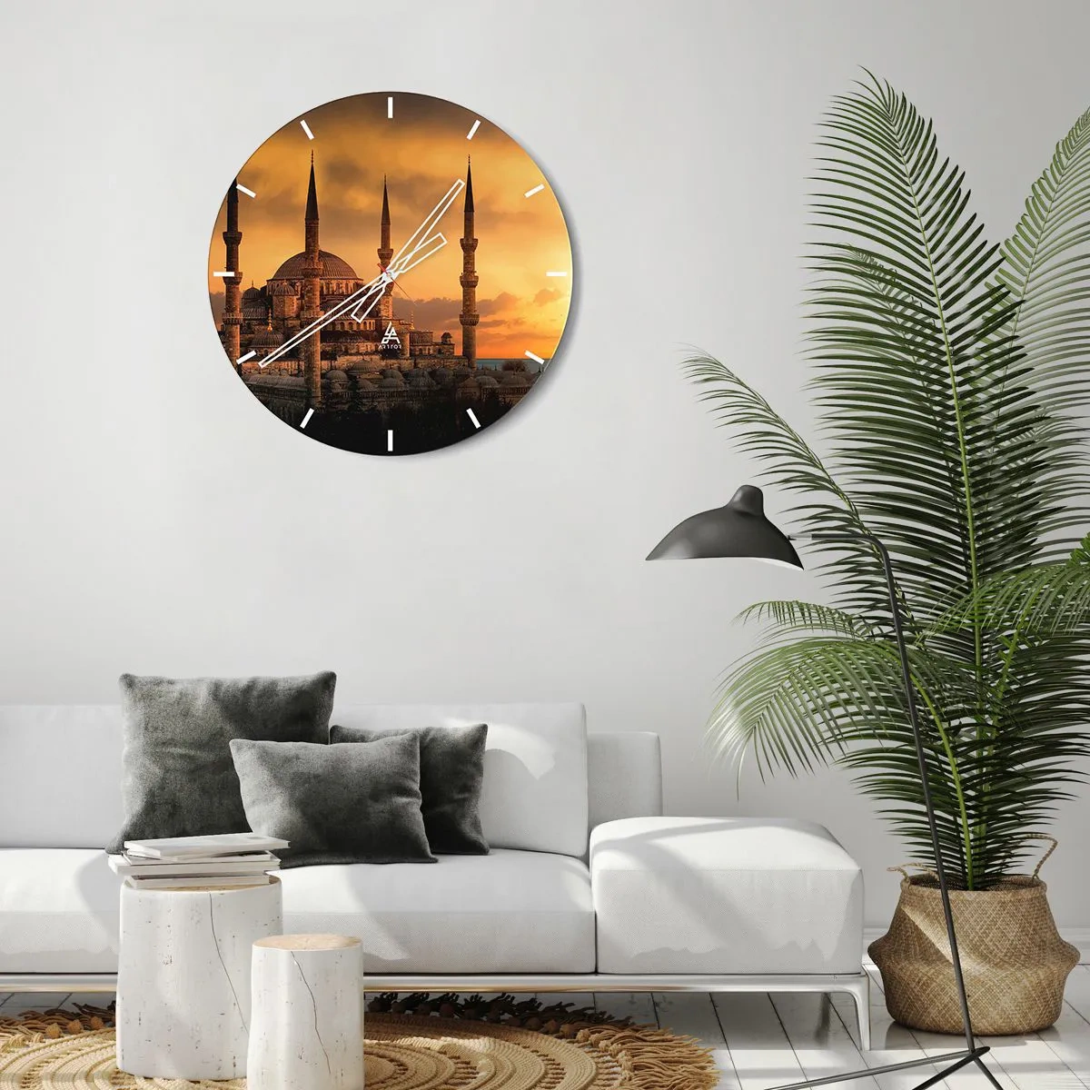Nástěnné hodiny - Mešita v záři zapadajícího slunce - 30x30cm - Bůh je velký - Moderní nástěnná dekorace do obývacího pokoje, kuchyně a ložnice ARTTOR