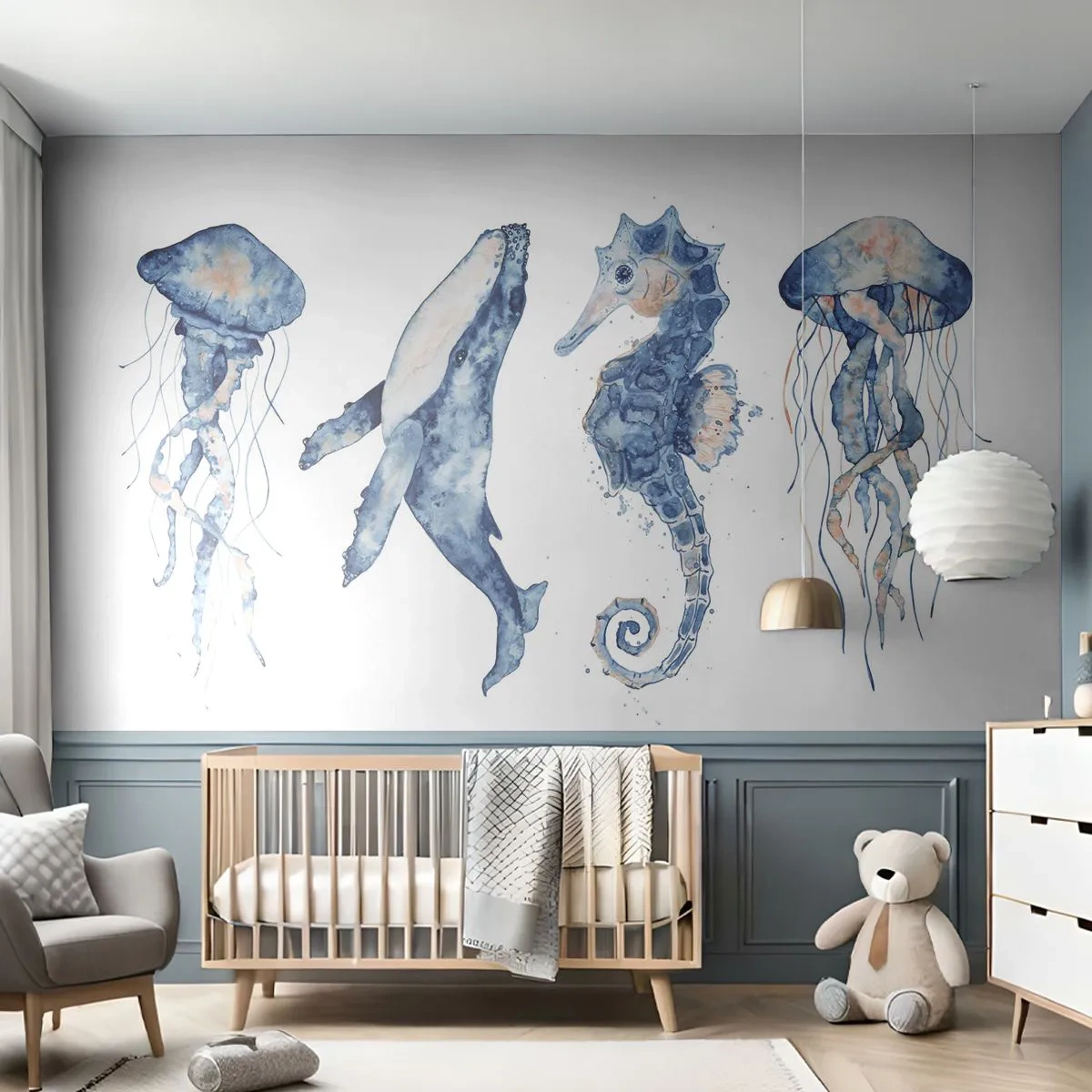 Fototapeta Samolepicí Deluxe Sticker - Mořská divočina - Mořská zvířata, Mořský koník, Medúza - 300x210 cm