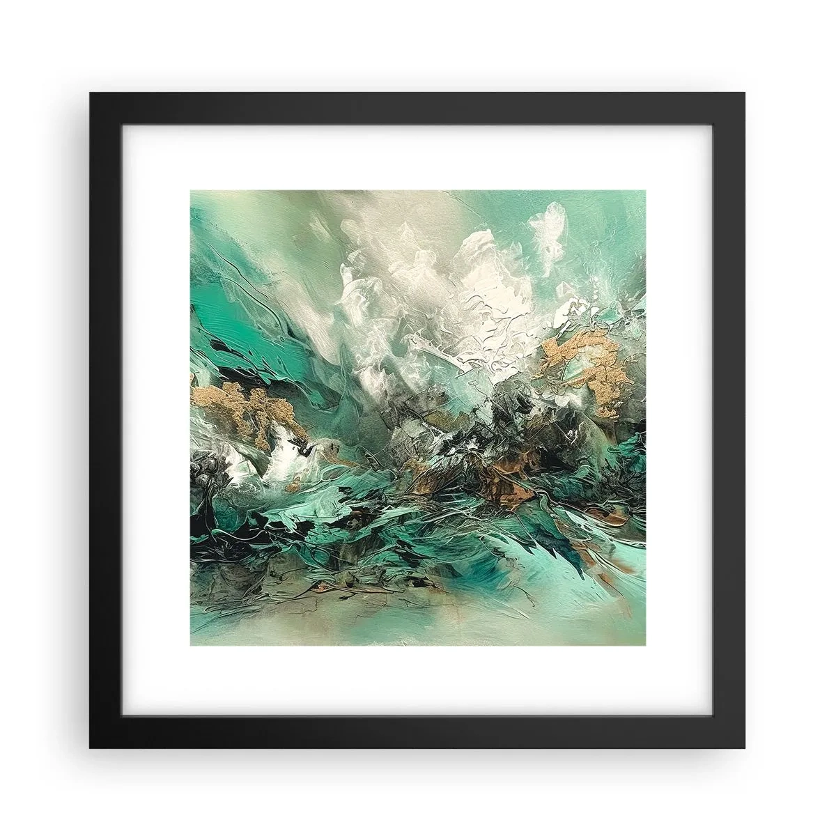 Plakát v černém rámu - Smaragdově černé vlnobití - 30x30 cm