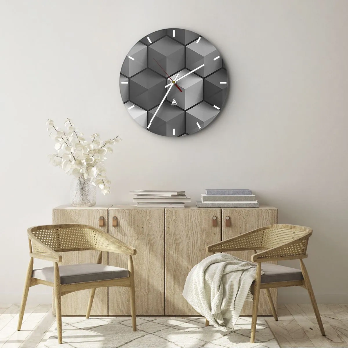 Nástěnné hodiny - 3D kubické obrazce v geometrickém uspořádání - 30x30cm - Kubistické puzzle - Moderní nástěnná dekorace do obývacího pokoje, kuchyně a ložnice ARTTOR