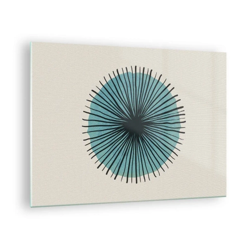 Obraz na skle - Geometrický vzor v odstínech tyrkysové a černé - 70x50cm - Zářící modrá - Moderní nástěnná dekorace do obývacího pokoje a ložnice ARTTOR