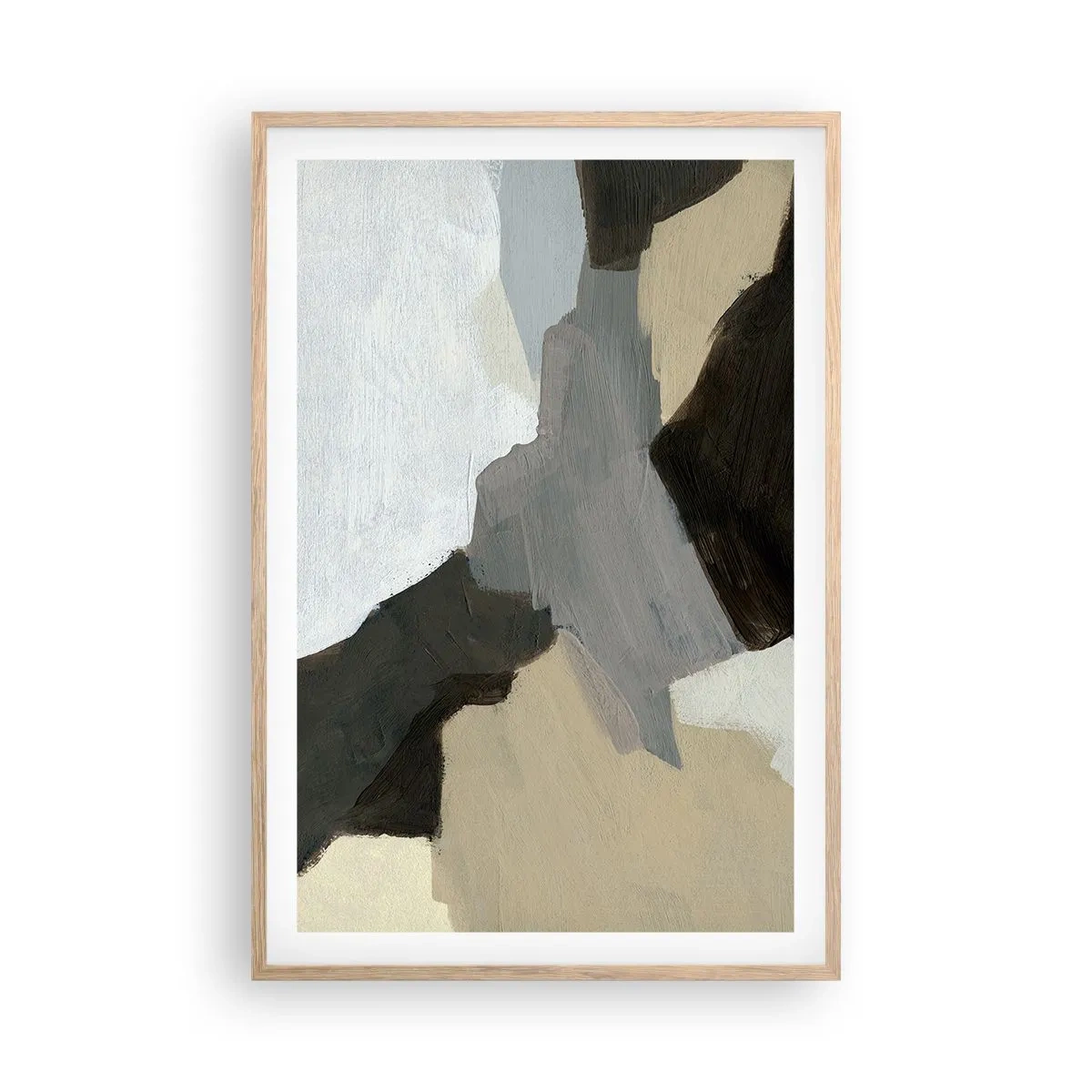 Plakát v rámu světlý dub - Abstrakce: křižovatka šedi - 61x91 cm