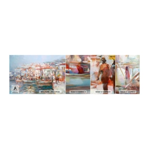 Vzor Fototapety Samolepicí Deluxe Sticker - Pastelová dovolená - Přístavní město, Architektura, Rybářská loď - 100x30 cm