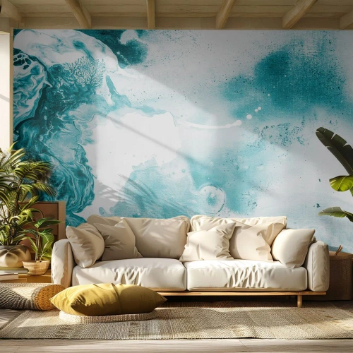 Fototapeta Standard Eco - Abstraktní akvarel v odstínech tyrkysové a bílé - 100x70cm - Povodí modré - Moderní nástěnná dekorace do obývacího pokoje a ložnice ARTTOR