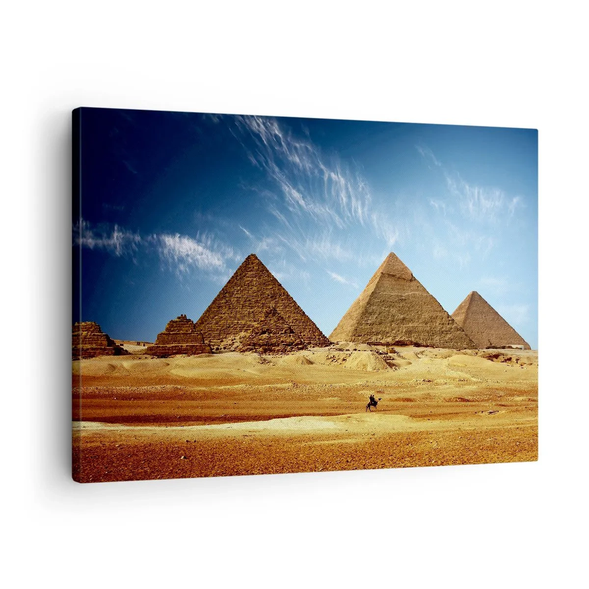 Obraz na plátně - Pyramidy v Gíze proti modré obloze a pouštní krajině - 70x50cm - 40 století se na vás dívá - Moderní nástěnná dekorace do obývacího pokoje a ložnice ARTTOR
