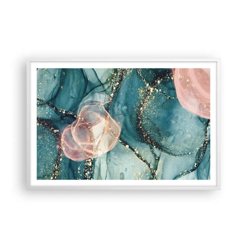 Plakát v bílém rámu - Modré hedvábí modré, růžový tyl - 91x61 cm