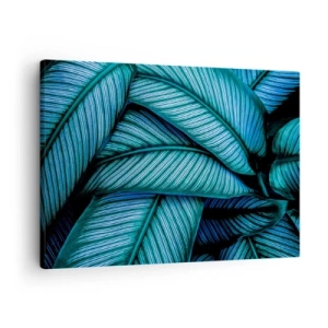 Obraz na plátně - Detailní záběr tyrkysových listů s živými detaily. - 70x50cm - Čáry života - Moderní nástěnná dekorace do obývacího pokoje a ložnice ARTTOR