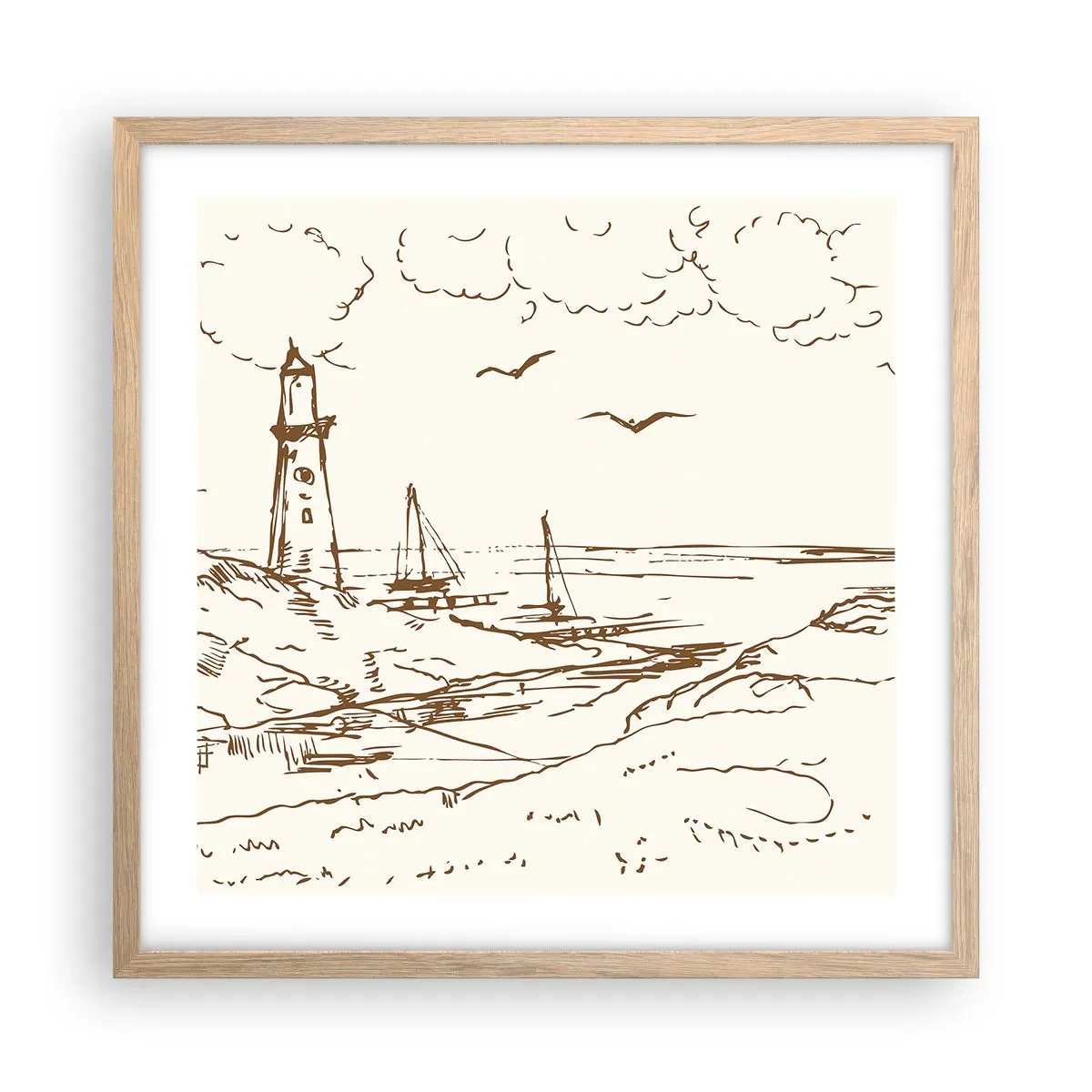 Plakát v rámu světlý dub - Náčrt letních vzpomínek - 50x50 cm