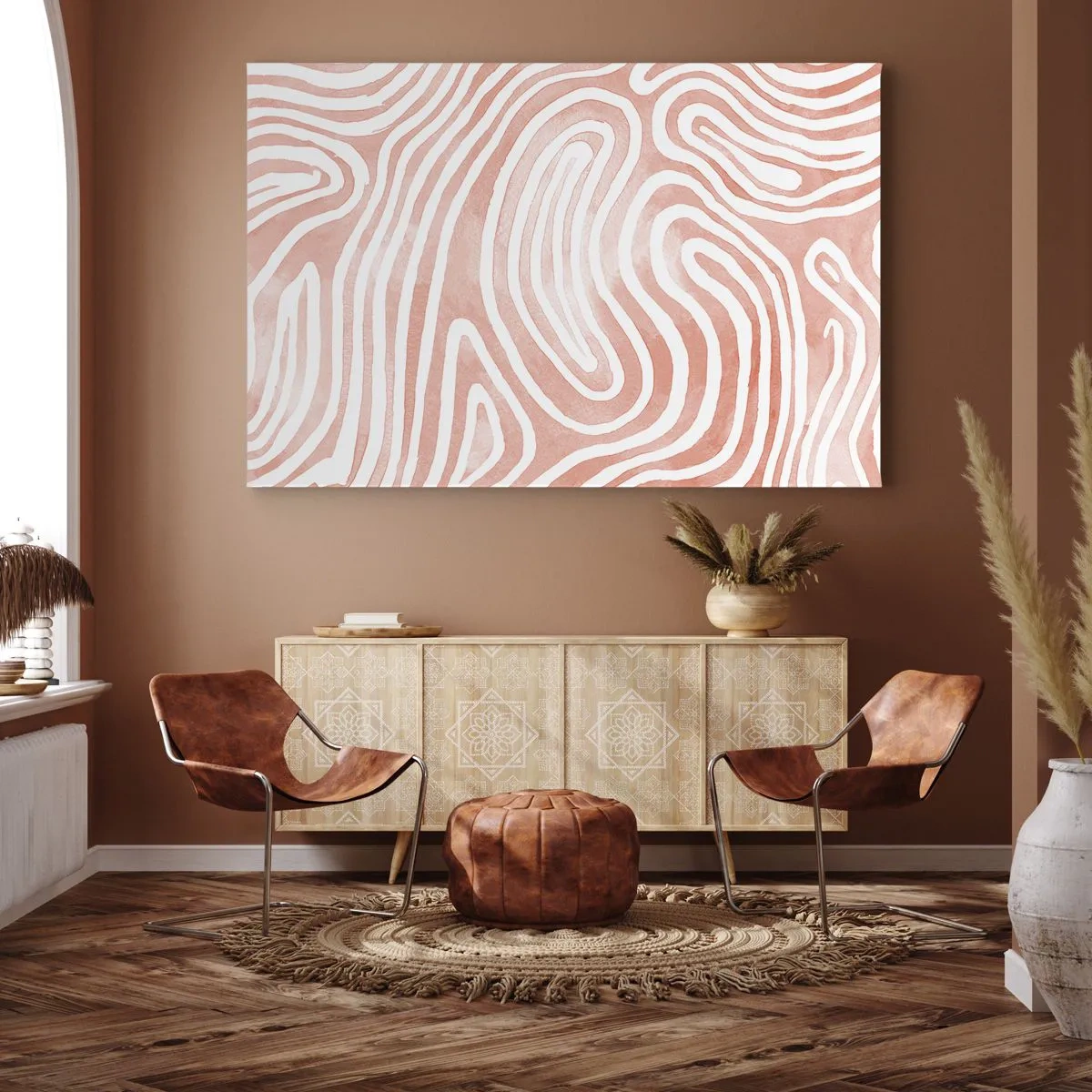 Obraz na plátně - Abstraktní vzor v odstínech růžové a bílé - 70x50cm - V korálovém labyrintu - Moderní nástěnná dekorace do obývacího pokoje a ložnice ARTTOR