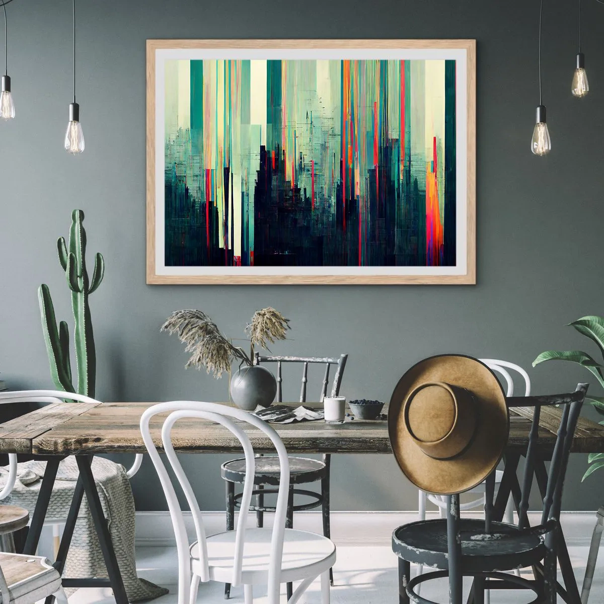 Plakát v rámu světlý dub - Futuristické město - 40x30 cm