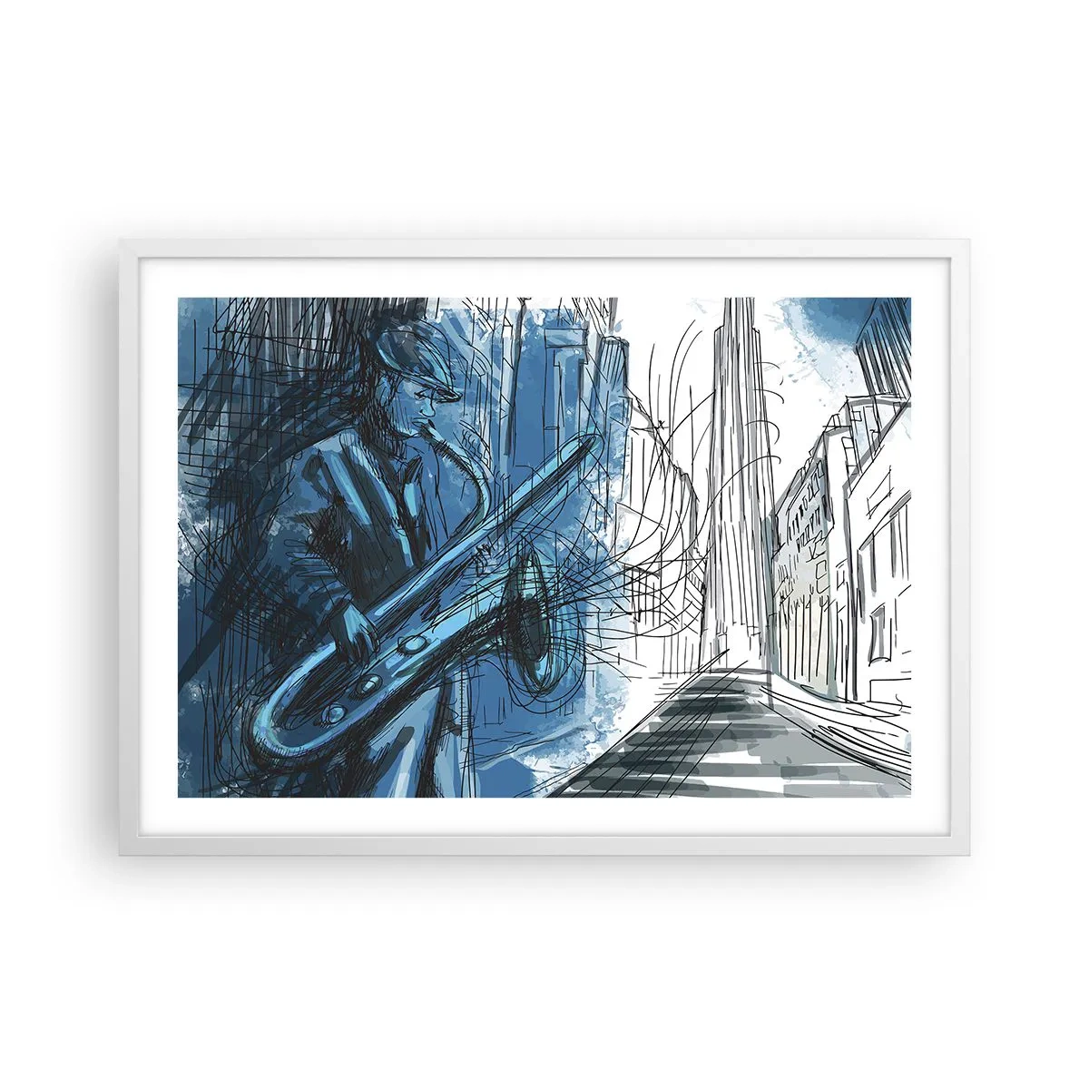 Plakát v bílém rámu - Městská rapsodie - 70x50 cm