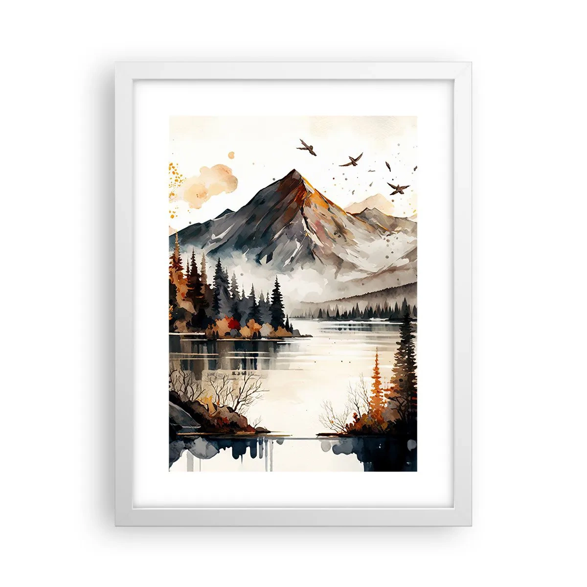Plakát v bílém rámu - Zlatý podzim na horách - 30x40 cm