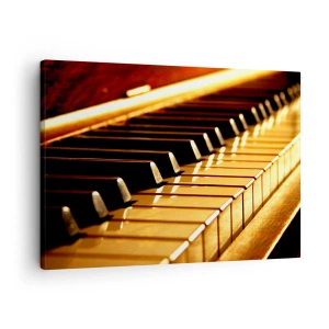 Obraz na plátně - Klávesnice klavíru ve zlatém osvětlení - 70x50cm - Neomezené možnosti - Moderní nástěnná dekorace do obývacího pokoje a ložnice ARTTOR