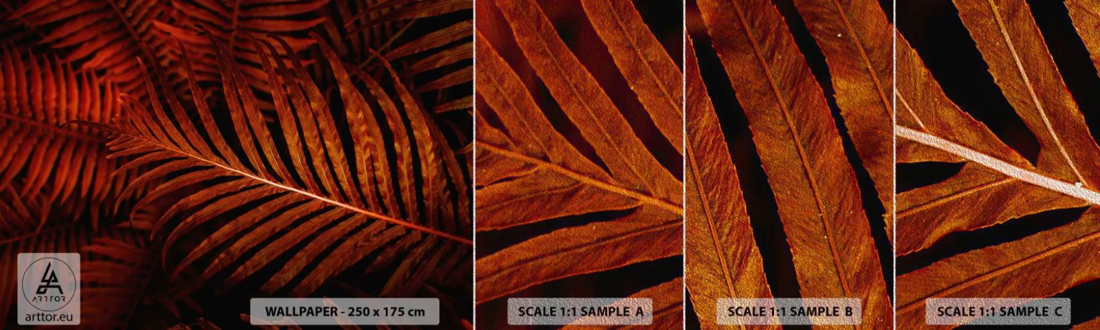 Vzor Fototapety Premium Sand - Žár života - Abstrakce, Palmové listy, Tropická rostlina - 100x30 cm