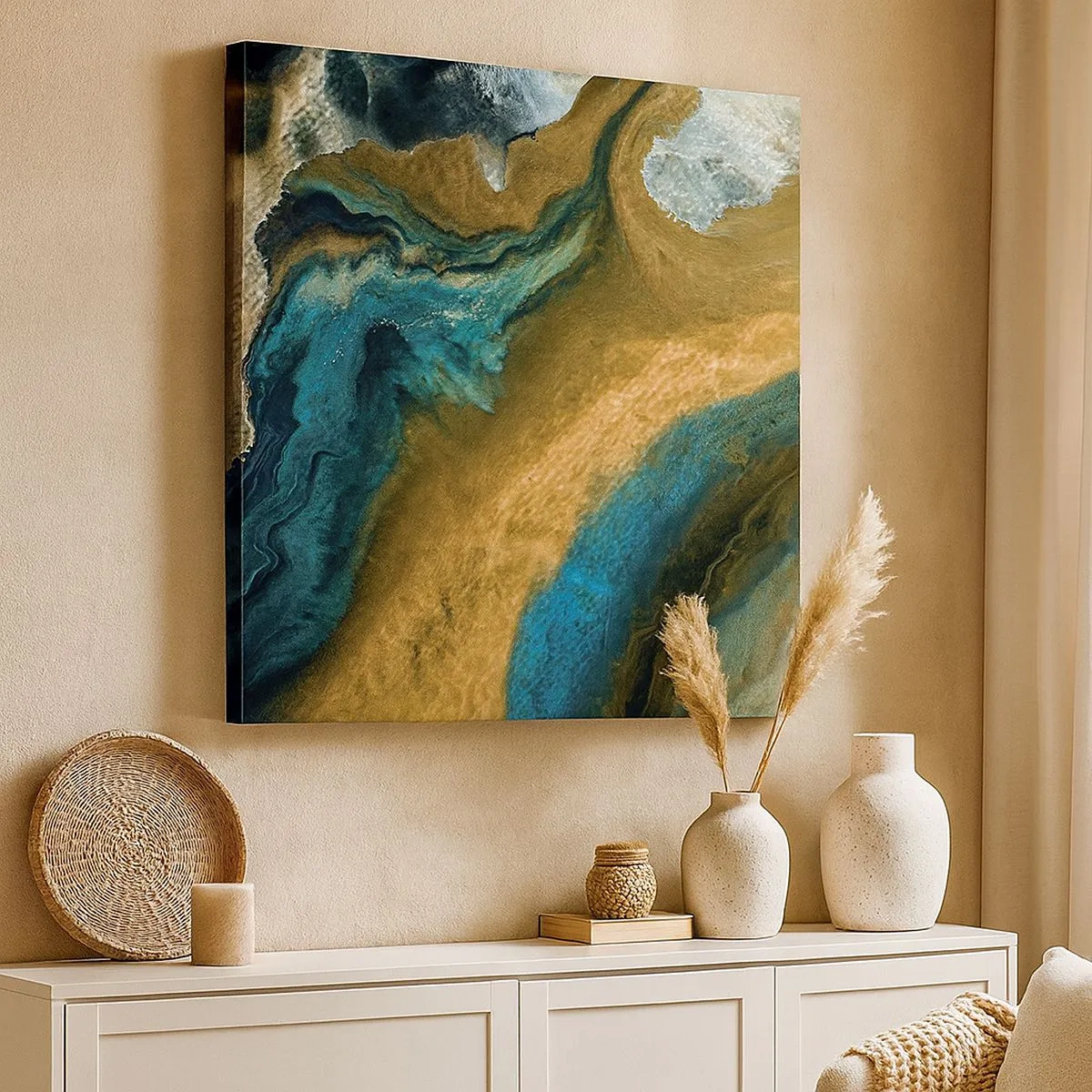 Obraz na plátně - Modrá – žlutá – vzájemné vlivy - 30x30 cm