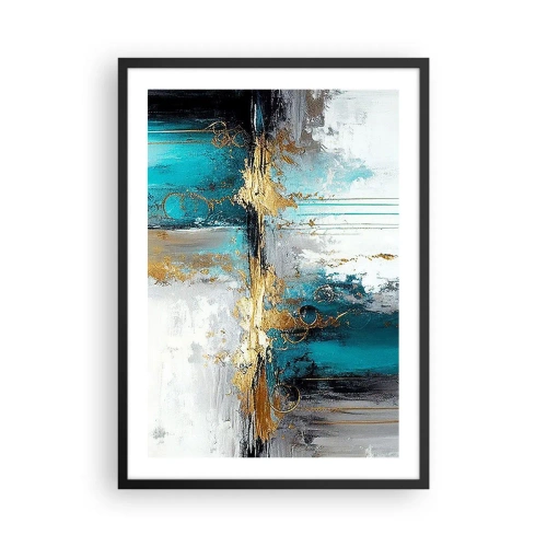 Plakát v černém rámu - Abstraktní kompozice v odstínech tyrkysové a zlaté. - 50x70cm - Všechno plyne - Moderní nástěnná dekorace do obývacího pokoje a ložnice ARTTOR