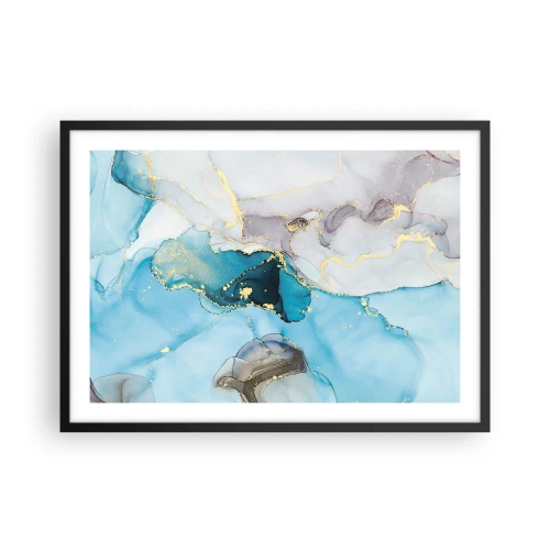 Plakát v černém rámu - Studie o setkání šedé a tyrkysové - 70x50 cm