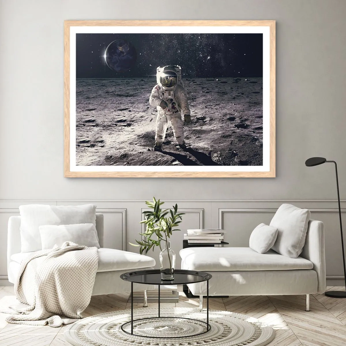 Plakát v rámu světlý dub - Pozdrav z Měsíce - 70x50 cm