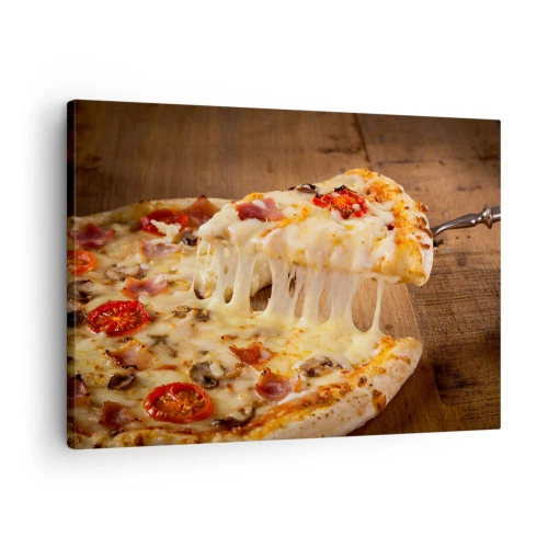 Obraz na plátně - Pizza s vláknitým sýrem - 70x50cm - Veledílo italského umění - Moderní nástěnná dekorace do obývacího pokoje a ložnice ARTTOR