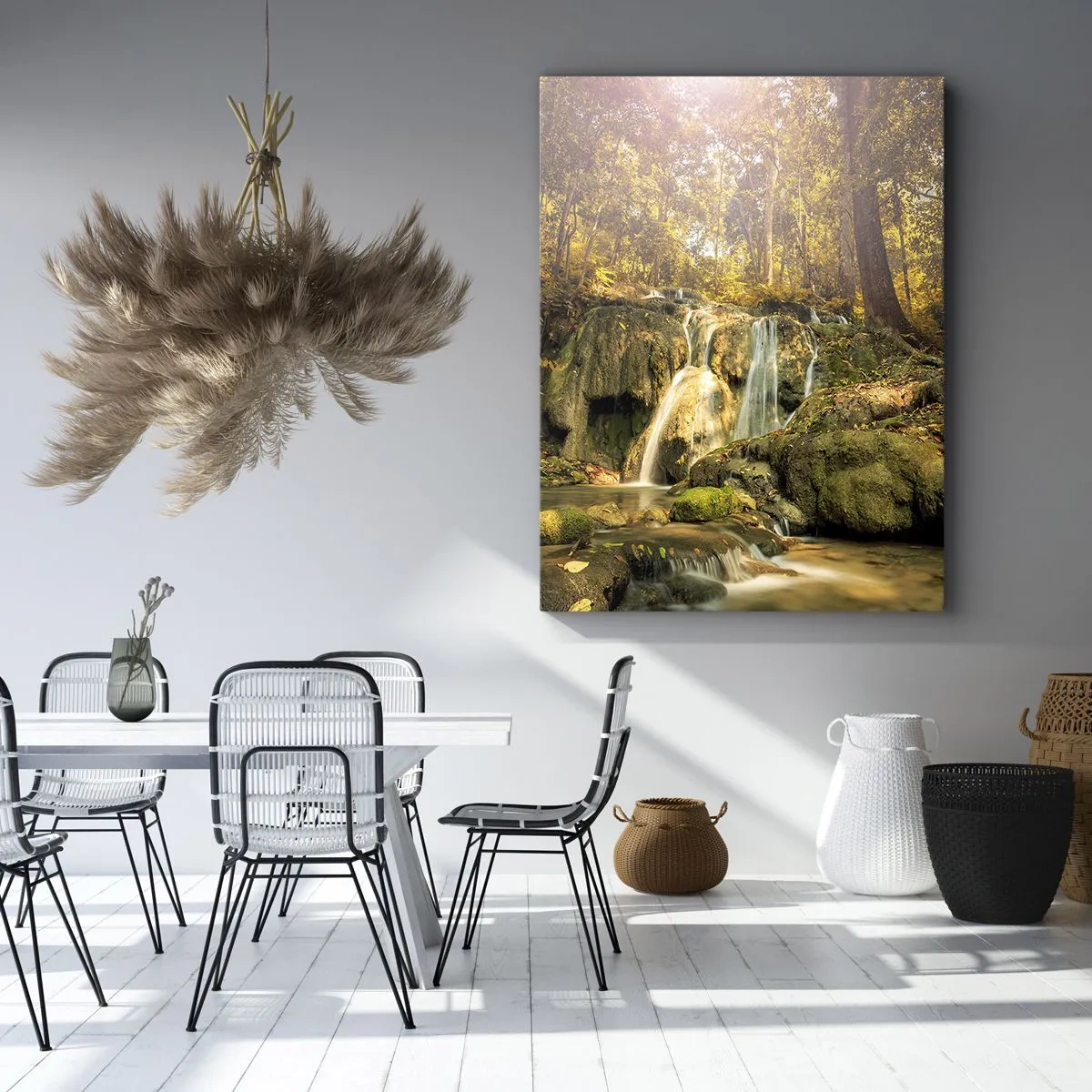 Obraz na plátně - Lesní vodopád v zelené - 50x70 cm