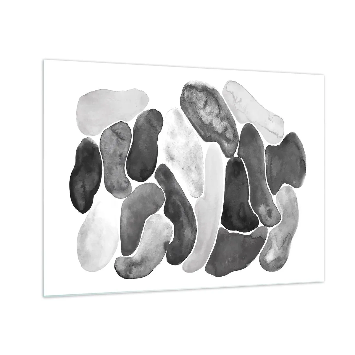 Obraz na skle - Černobílá kompozice abstraktních tvarů připomínajících kameny. - 70x50cm - Kamenitá abstrakce - Moderní nástěnná dekorace do obývacího pokoje a ložnice ARTTOR