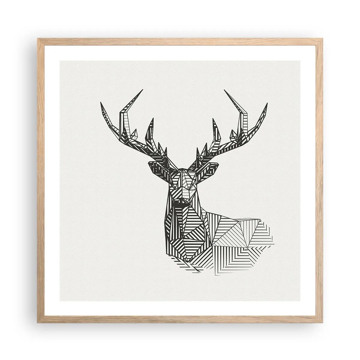 Plakát v rámu světlý dub - Jelen v kubistickém stylu - 60x60 cm