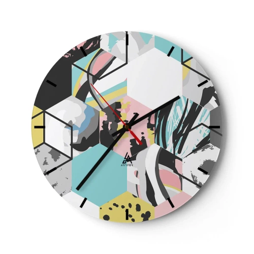 Nástěnné hodiny - Abstraktní šestiúhelníky v pastelových barvách - 30x30cm - Šestiúhelníky a krychle v šesti barvách - Moderní nástěnná dekorace do obývacího pokoje, kuchyně a ložnice ARTTOR