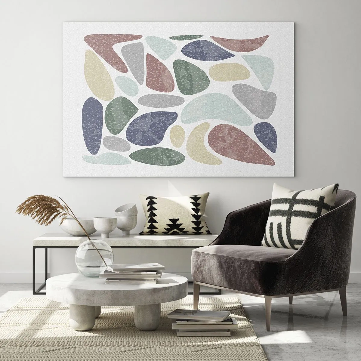 Obraz na skle - Dekorativní kameny v práškových barvách ve formě mozaiky - 70x50cm - Mozaika práškových barev - Moderní nástěnná dekorace do obývacího pokoje a ložnice ARTTOR